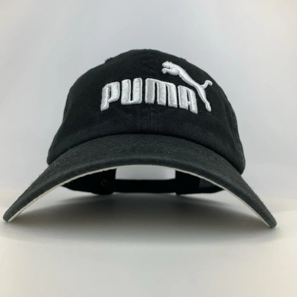 PUMA Black White Hat Adjustable Strap OSFA Unstructured Baseball Cap
